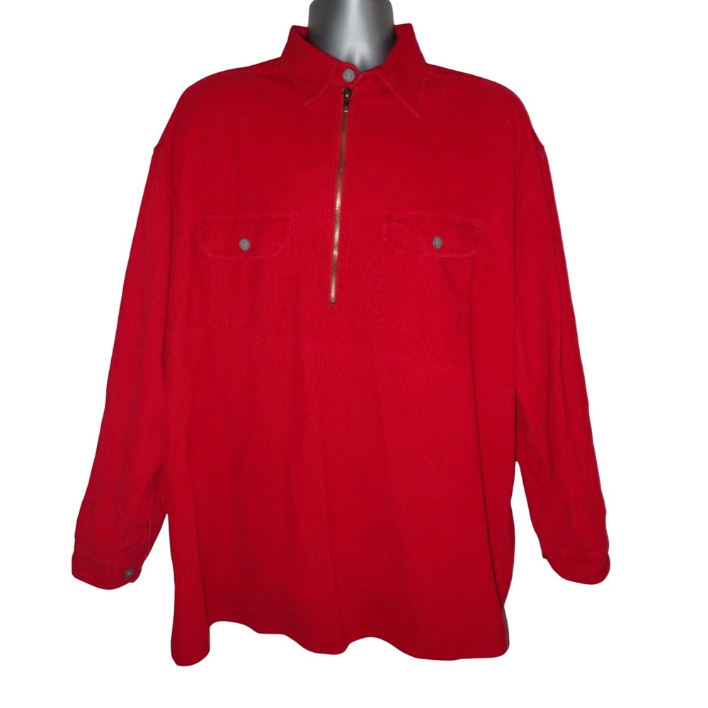 Vintage 90s Marlboro Red Unlimited Corduroy Pullover Shirt Jacket Red 1/4 Zip L